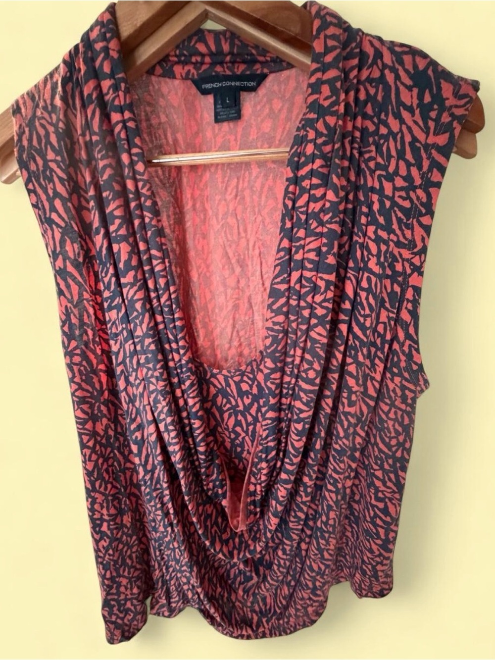 French Connection Coral and Navy Draped Sleeveless Top